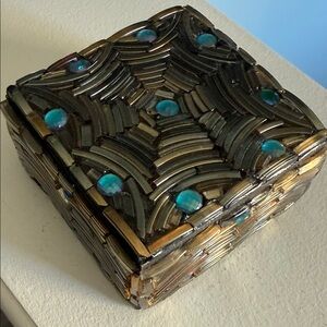 Mosaic Trinket Box with Blue Accents